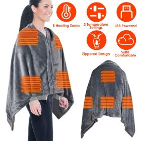 USB Heated Blanket Electric Heated Blanket Heated Poncho Shawl Wrap Throw with Zipper Washable for Home Office 59*31in