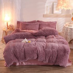 Luxury Thick Fleece Duvet Cover Queen King Winter Warm Bed Quilt Cover Pillowcase Fluffy Plush Shaggy Bedclothes Bedding Set Winter Body Keep Warm (Option: Bean Paste-2.0M)