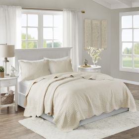 3 Piece Reversible Scalloped Edge Quilt Set (Color: as Pic)